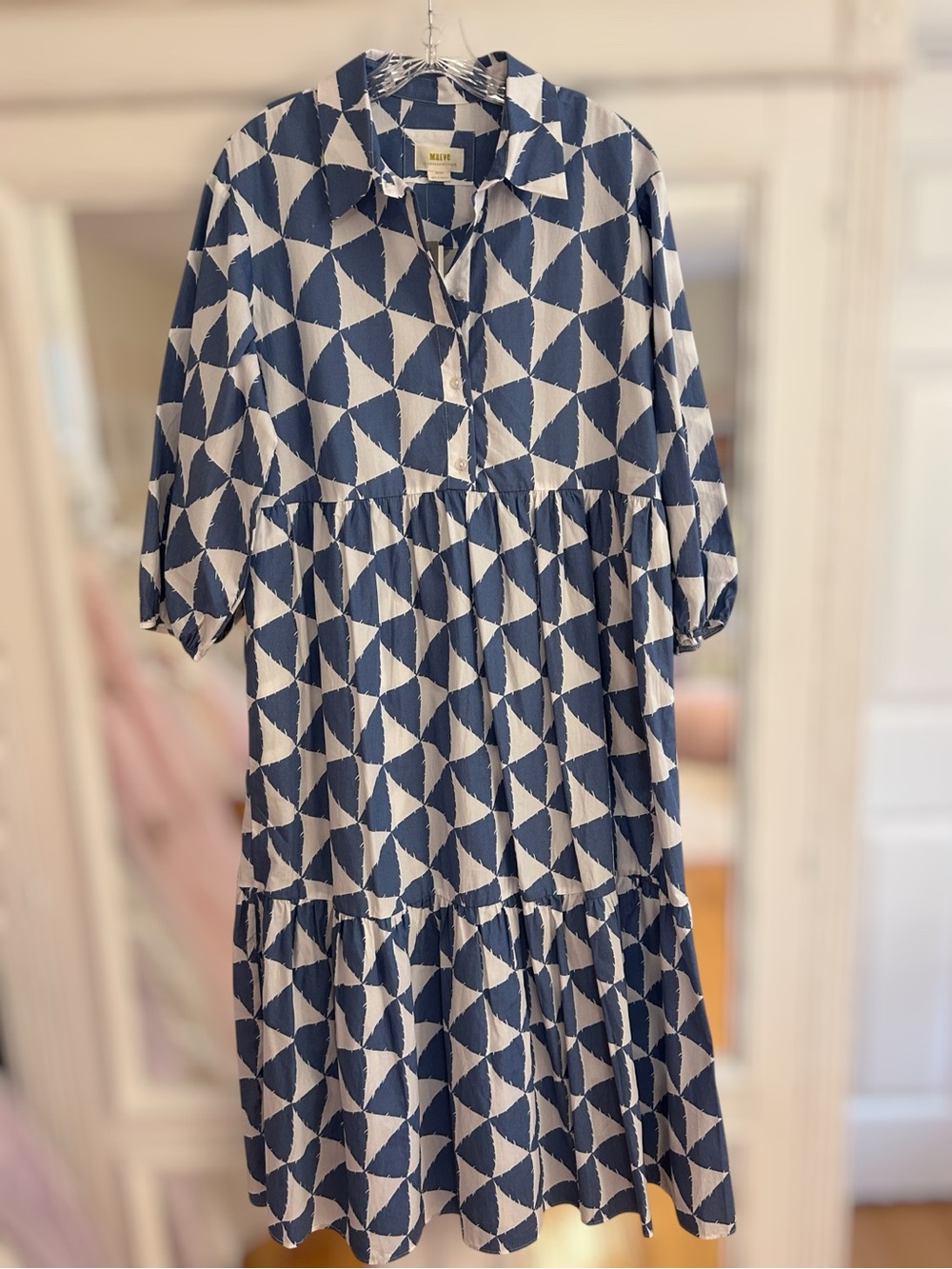Maeve Bettina Shirtdress Blue and White Geometric NWT - Picture 4 of 12